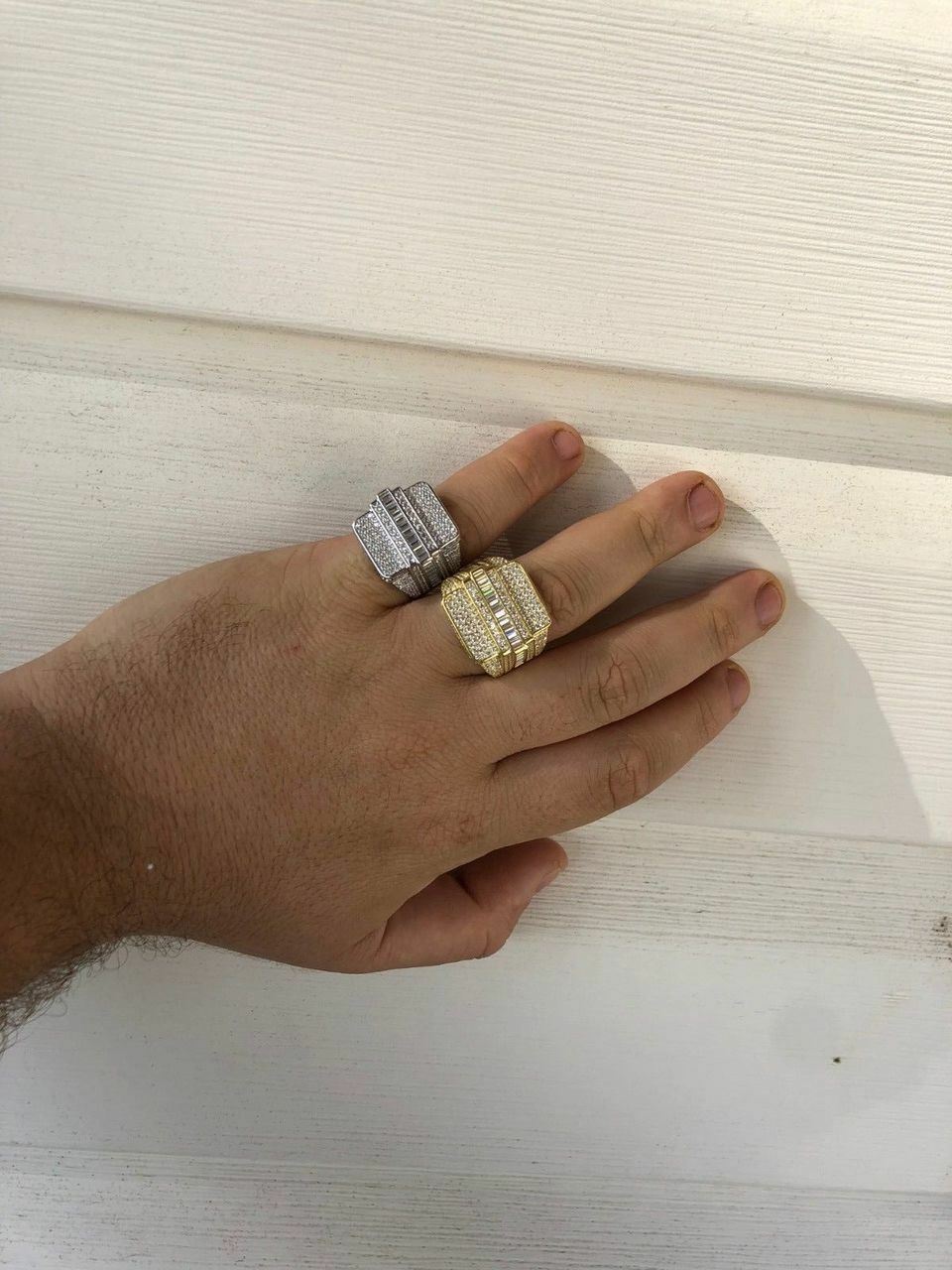 Men’s Hip Hop REAL ICY Solid 925 Silver 5ct Baguette CZ Pinky RING 14k Gold