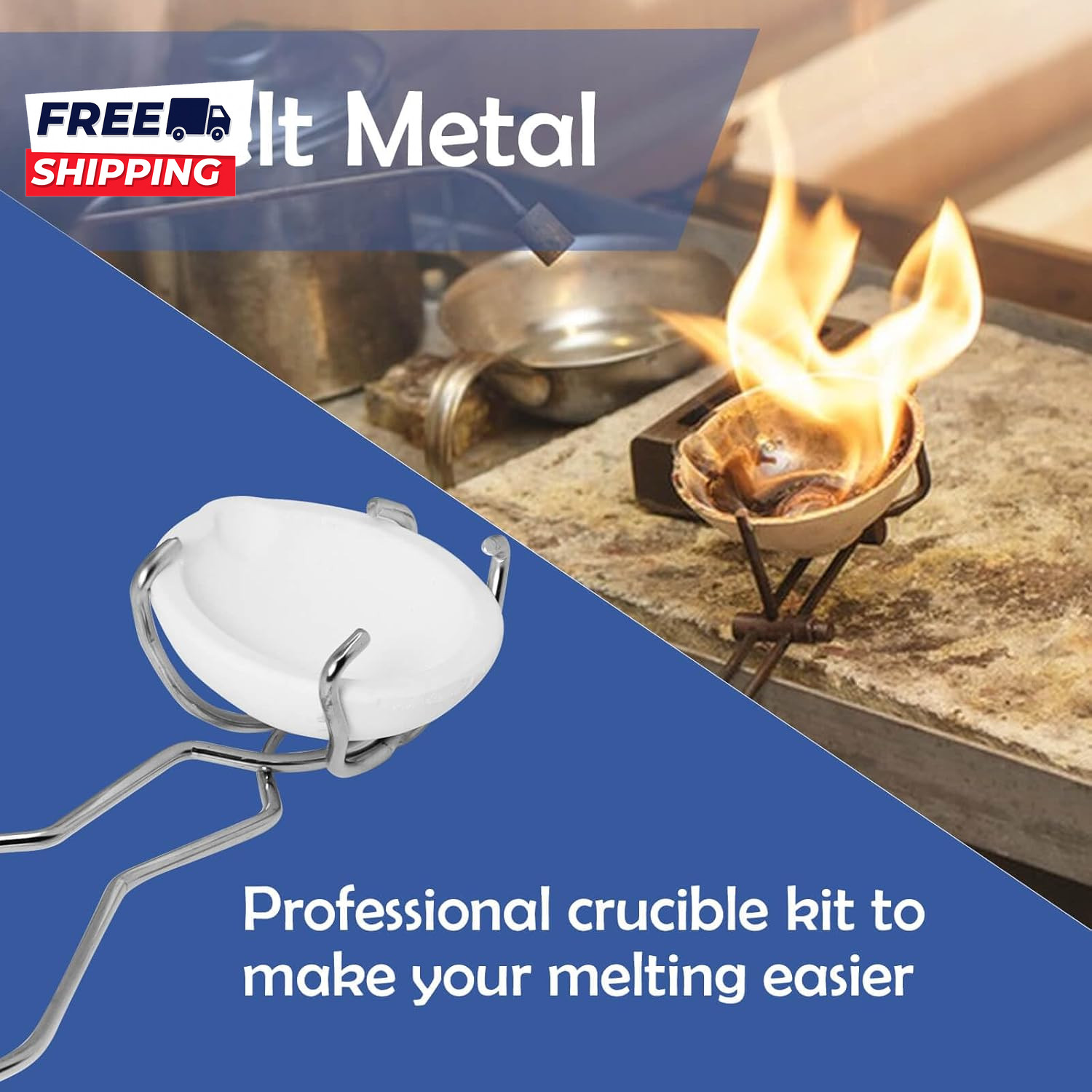 8 Pcs Crucibles for Melting Metal Kit 4 Ceramic Quartz Crucibles and 2 Upgraded