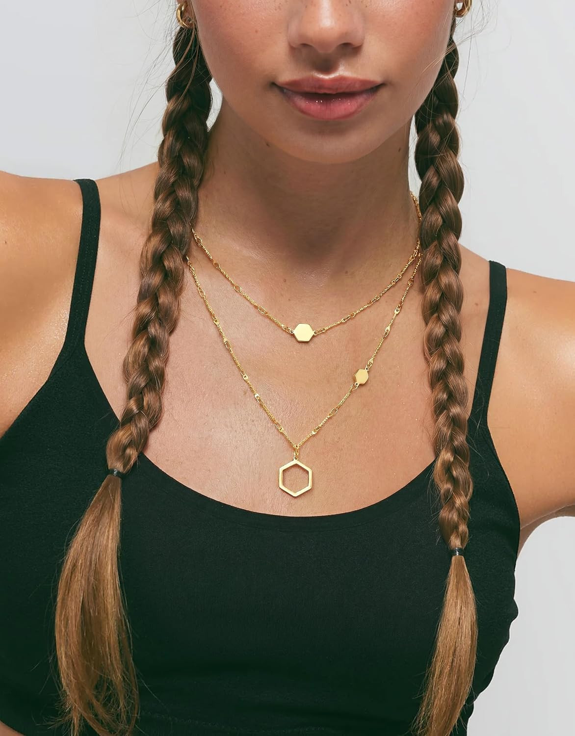Honeycomb Layered Necklaces for Women Stackable, Dainty Layering Pendant Necklac
