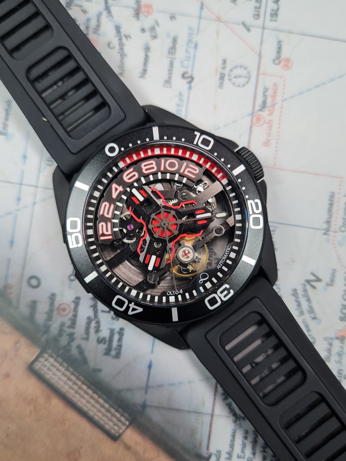 Olto 8 Tide X Skeleton Dive watch automatic mens sports diver watch -used