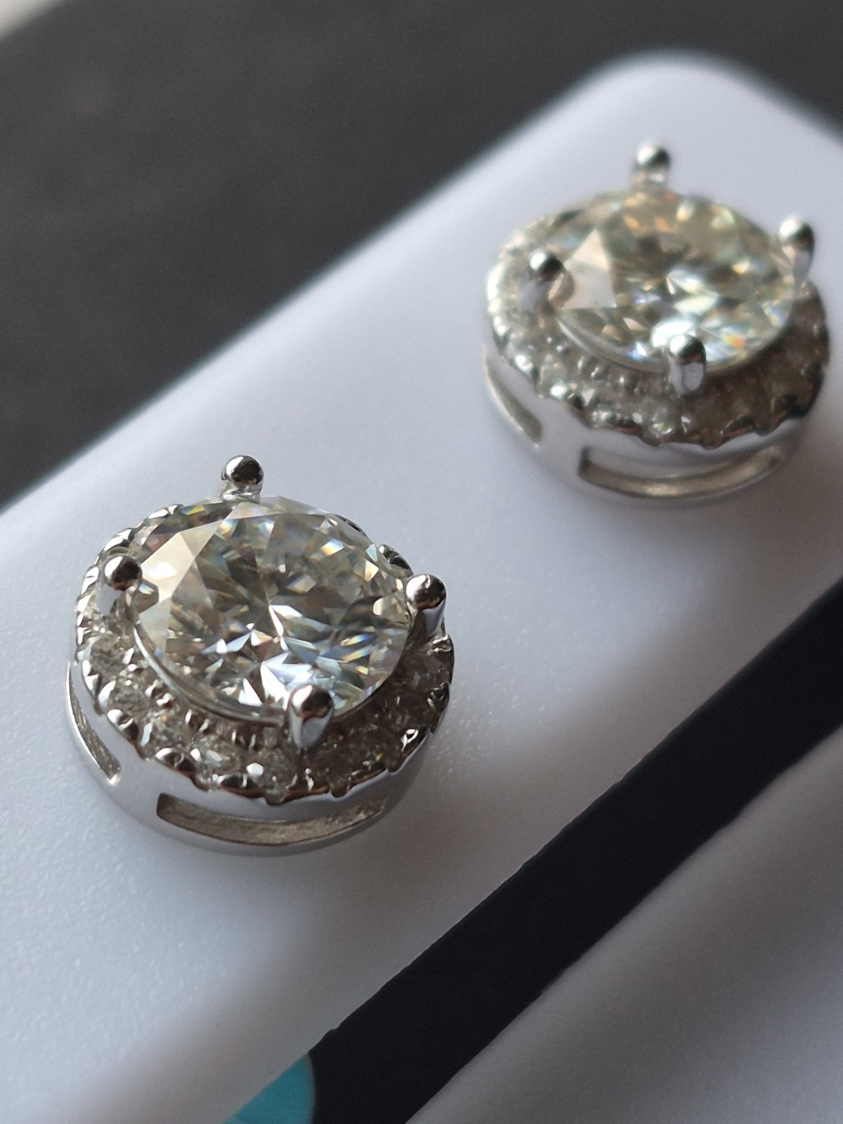 Moissanite Halo Studs 7mm Sterling Silver 925 1.83ct