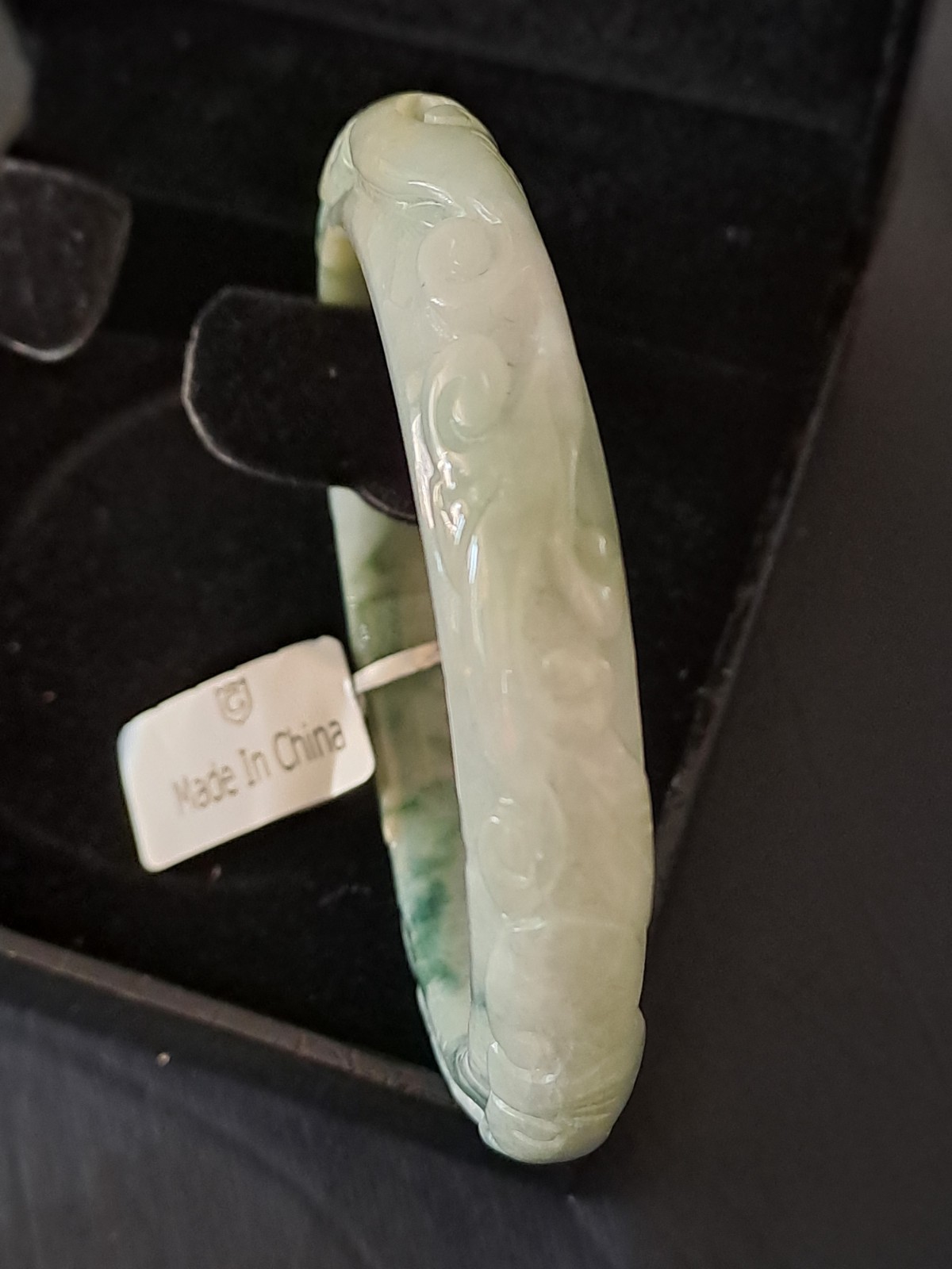 BURMESE JADEITE GRADE A CERTIFIED 300CTS ” DRAGON & PHOENIX ” CARVED BANGLE