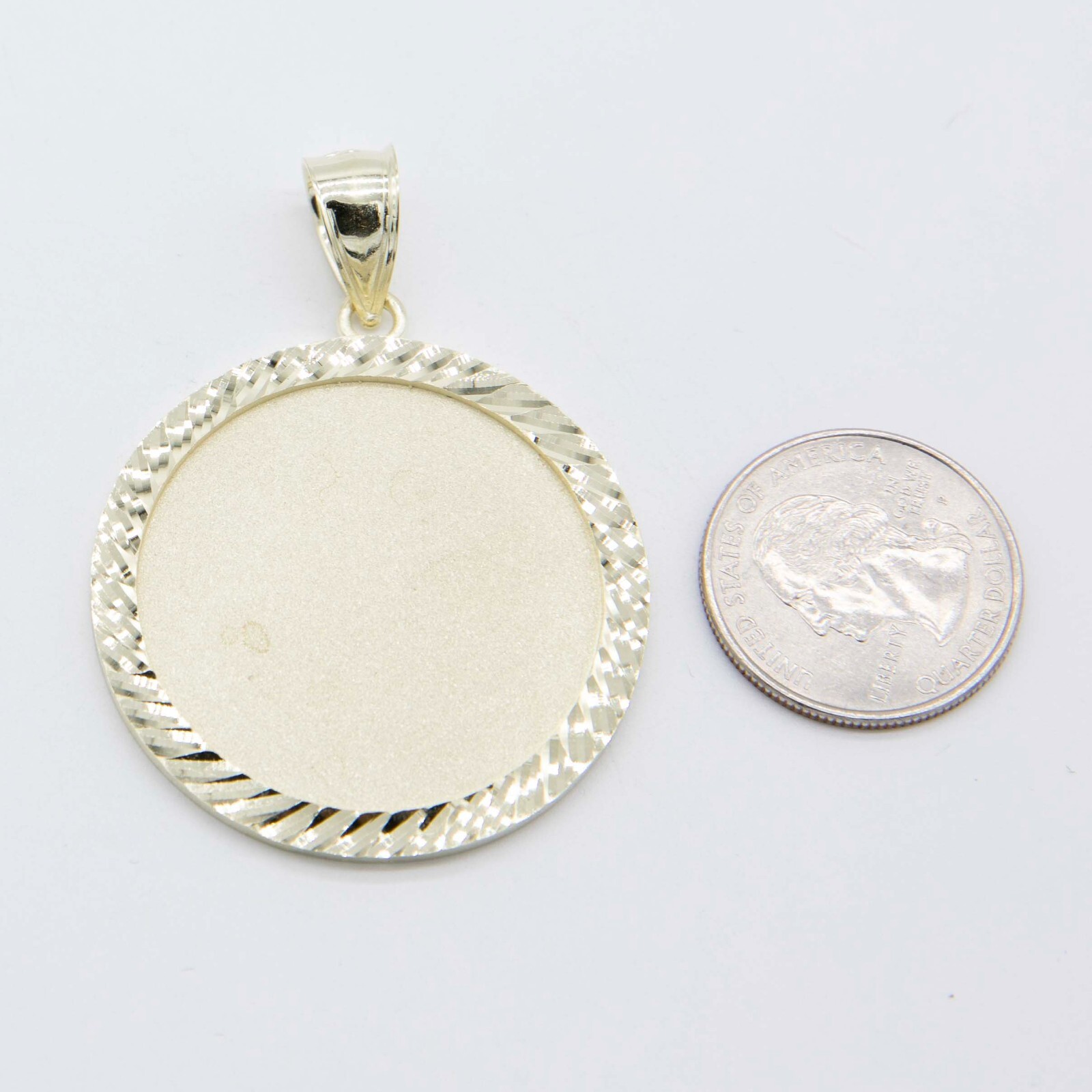 Diamond-Cut Frame Round Medallion Pendant Real 10K Yellow Gold All Sizes