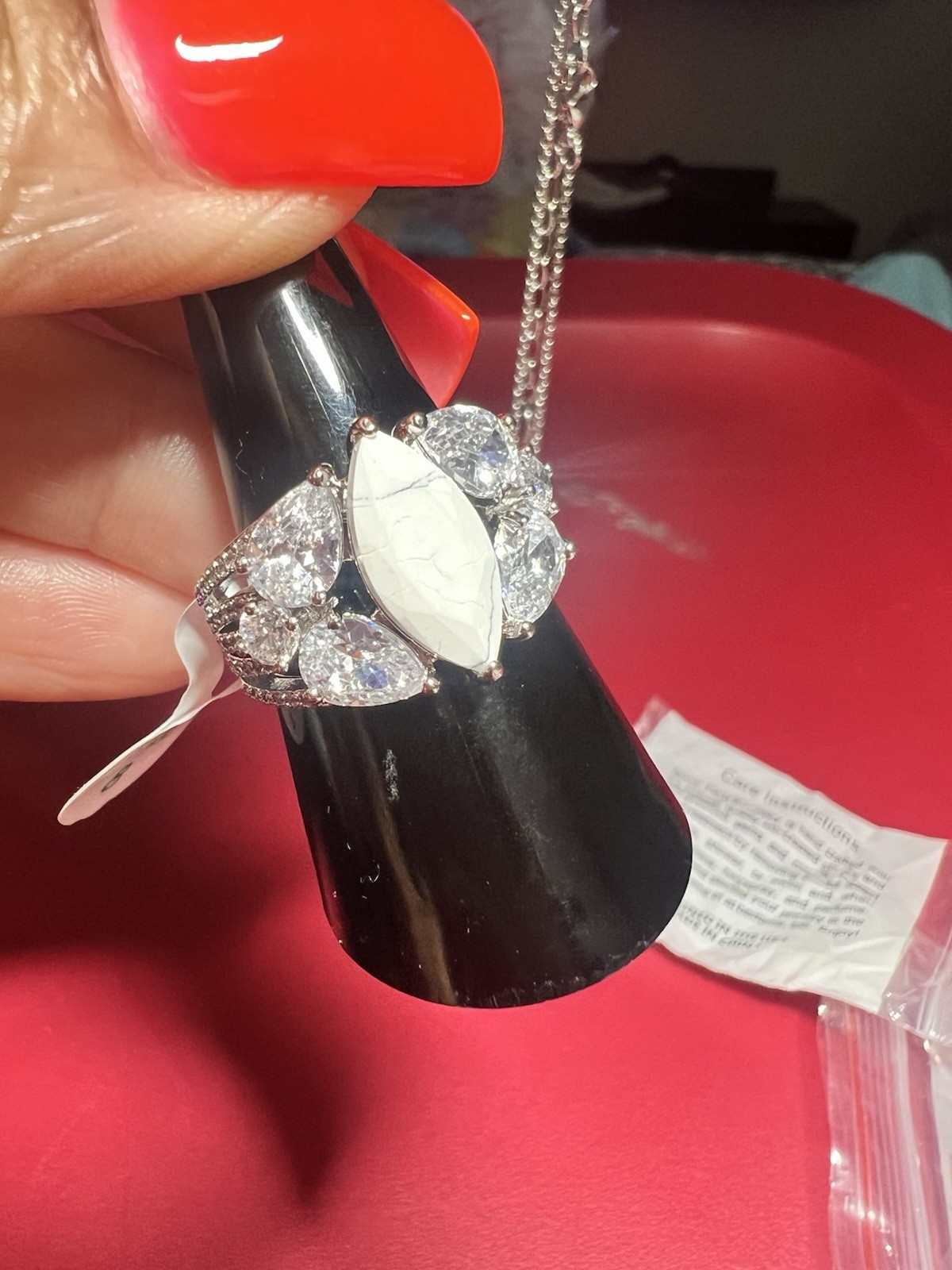 Bomb Party Harmonic Bliss Ring Howlite Magnesite On Rhodium Sz8