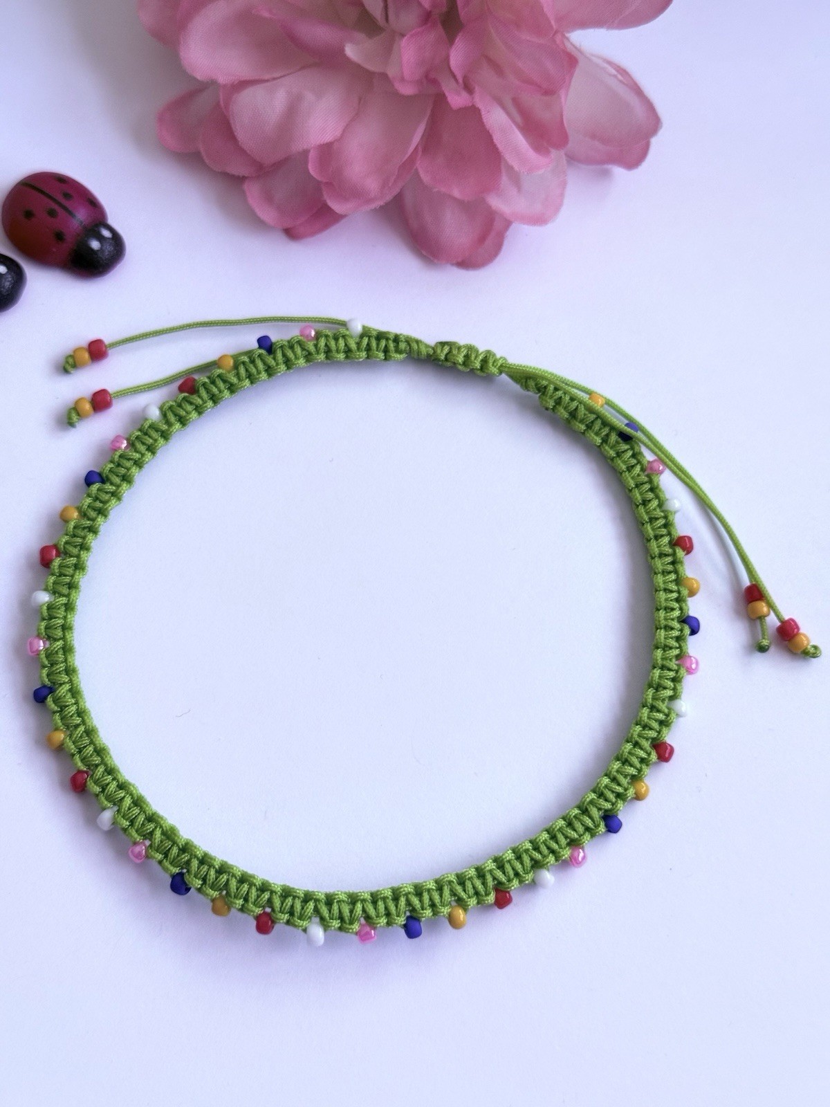 Macrame Woven Anklet, Unisex, Anklet With Beads