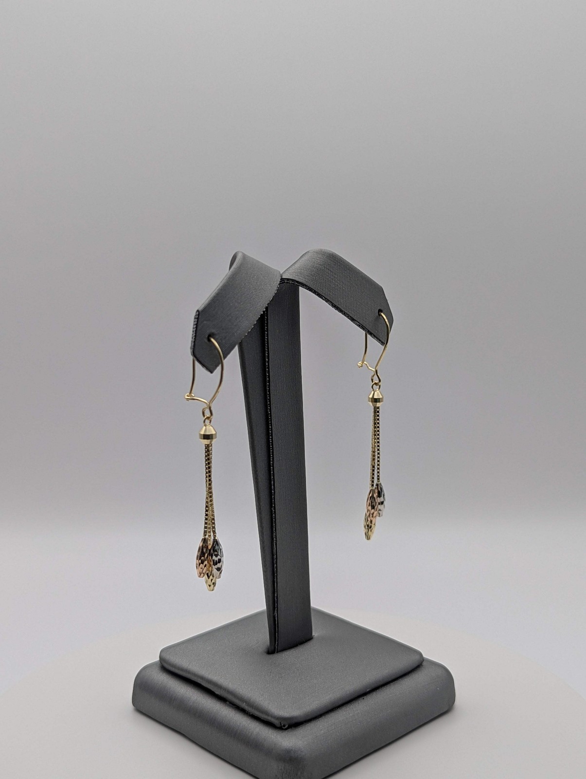 14K Tri Color Dia Cut Dangly Earrings