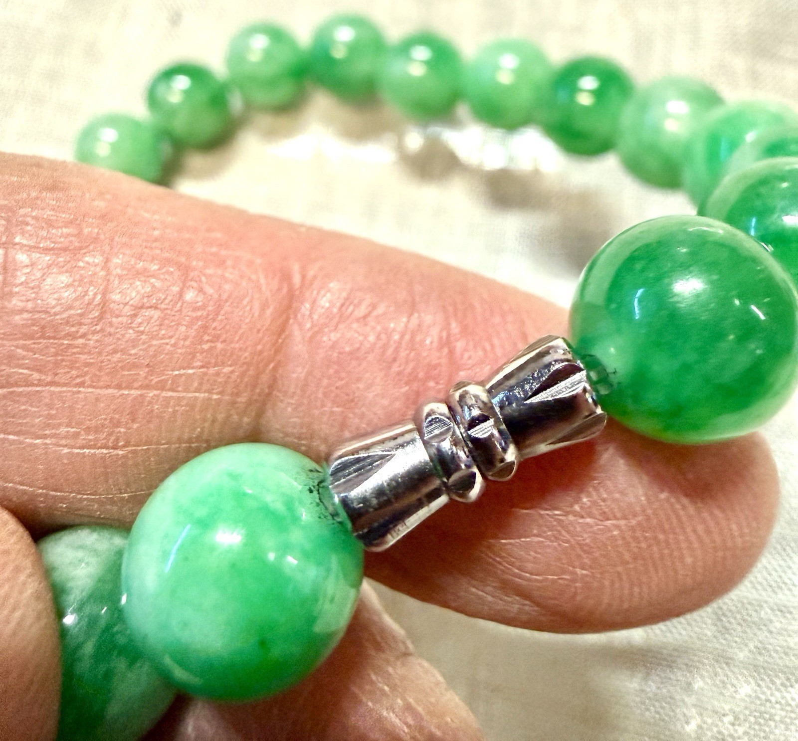 Vintage Green Jadeite Bead Necklace, Presidium Tested, Approx. 18 Inches