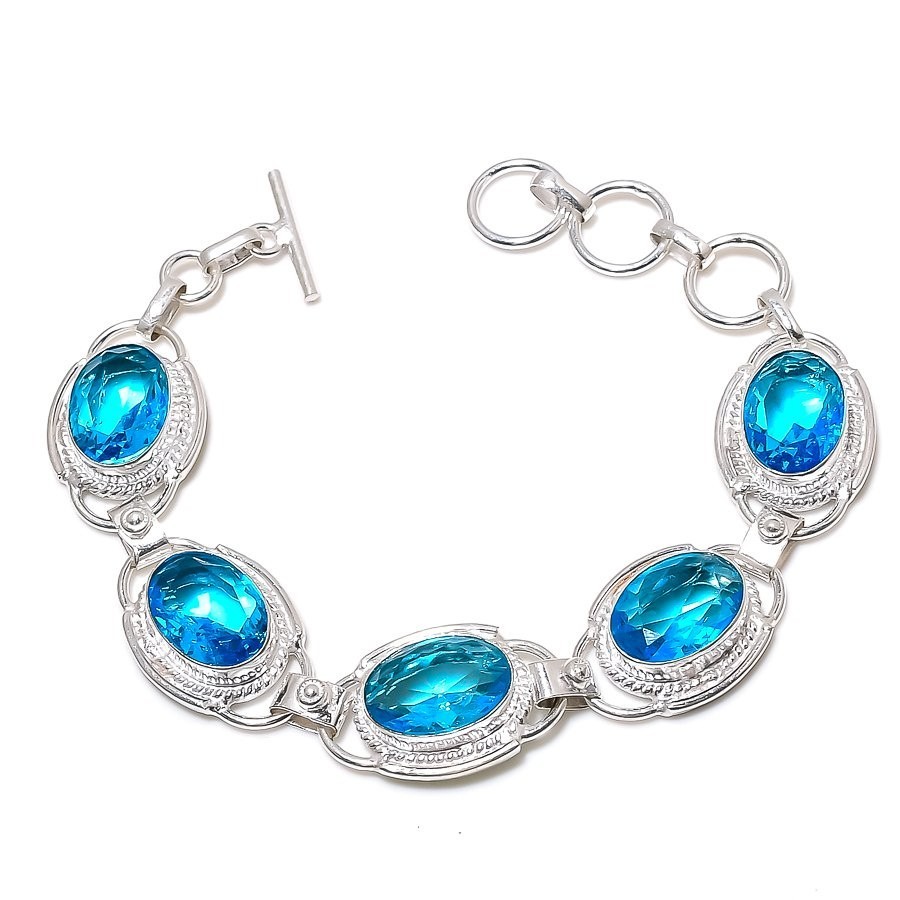 Swiss Blue Topaz Gemstone 925 Sterling Silver Jewelry Bracelet Size 7-8″