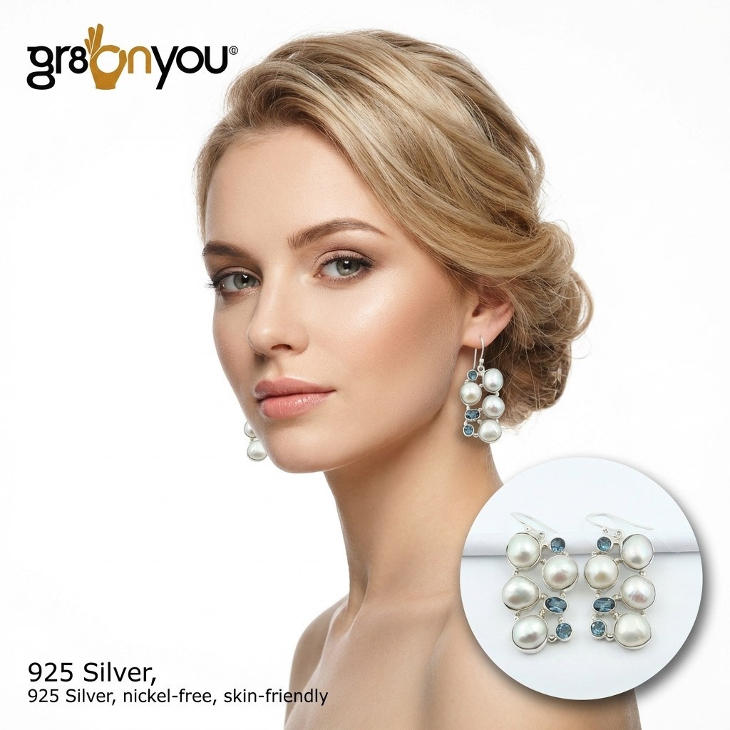 gr8onyou silver BIWA PEARL AAA LONDON BLUE TOPAZ EARRINGS