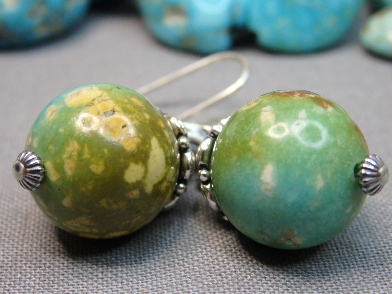 ROYSTON Polychrome TURQUOISE Sterling Silver 1&5/8″Long 2 Sided BIRD Earrings