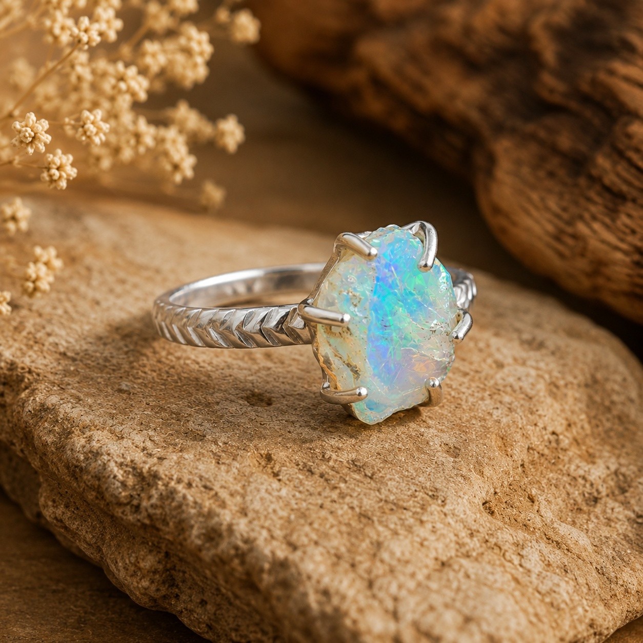 Ethiopian Opal Gemstone 925 Sterling Silver Handmade Jewelry Ring Gift For