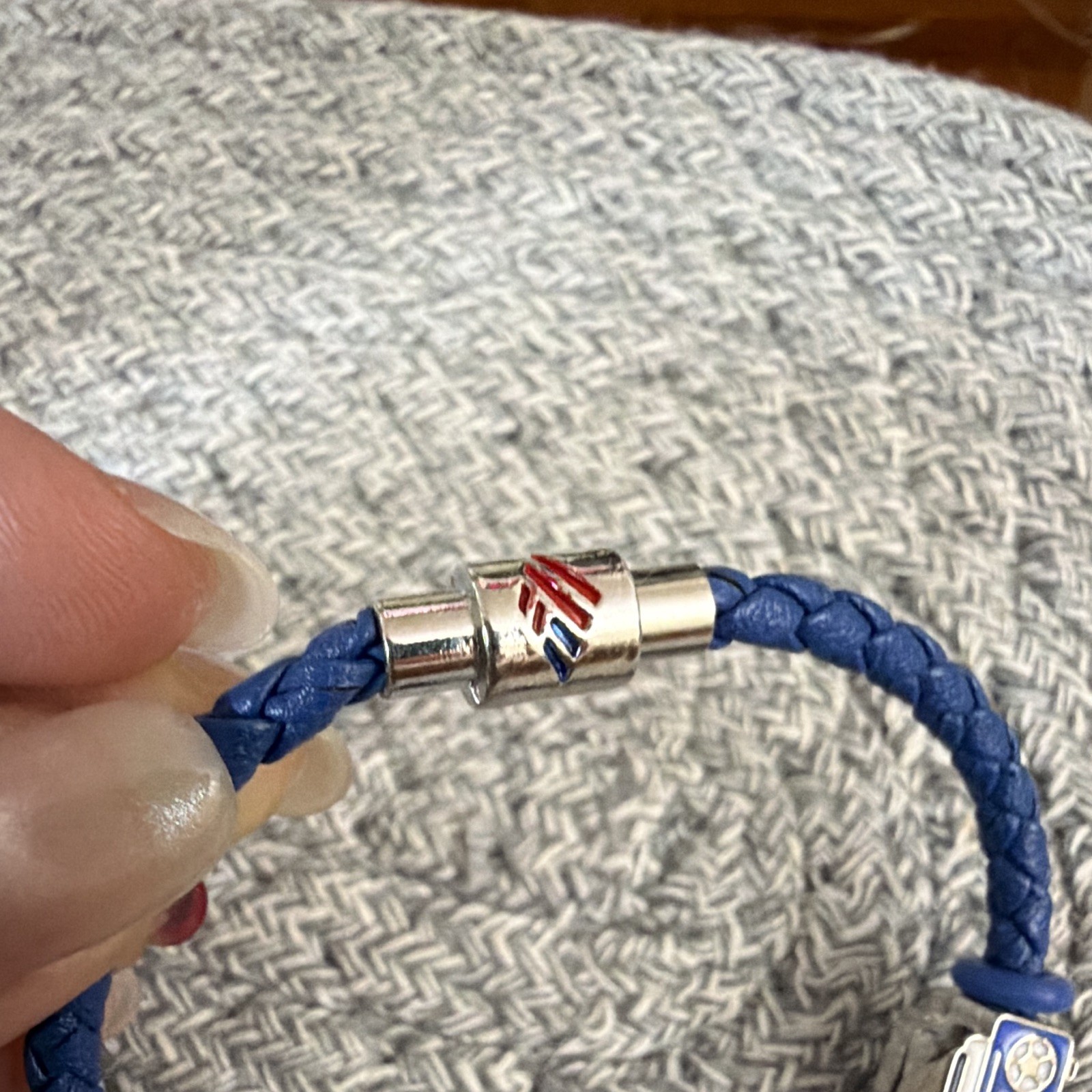 Blue Braided Faux Leather Charm Bracelet Magnetic Closure Apple Pizza Taxi