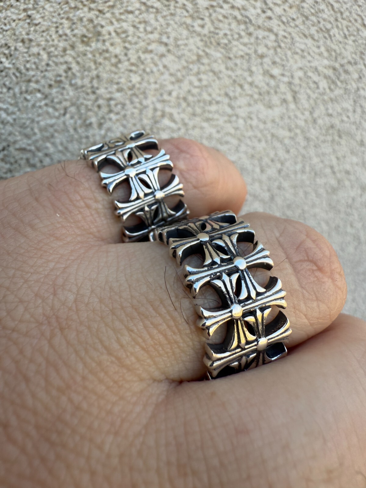 Cross Ring Solid 925 Sterling Silver 13.5mm Wedding Band Hearts Of Chrome