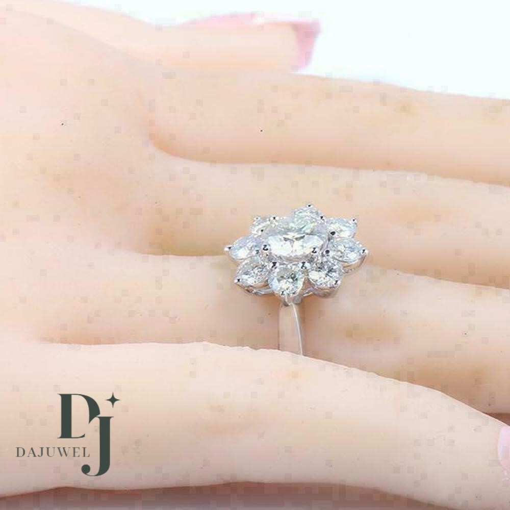 2.50 Carat Round Cut Moissanite Floral Engagement Ring Solid 14K White Gold
