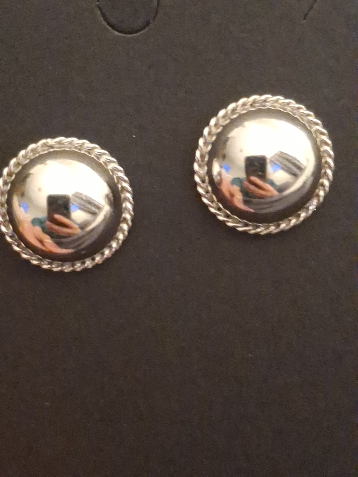 Carla Sterl. Silver Dome Stud Rope Bezel Minimalist Modernist Pierced Earrings