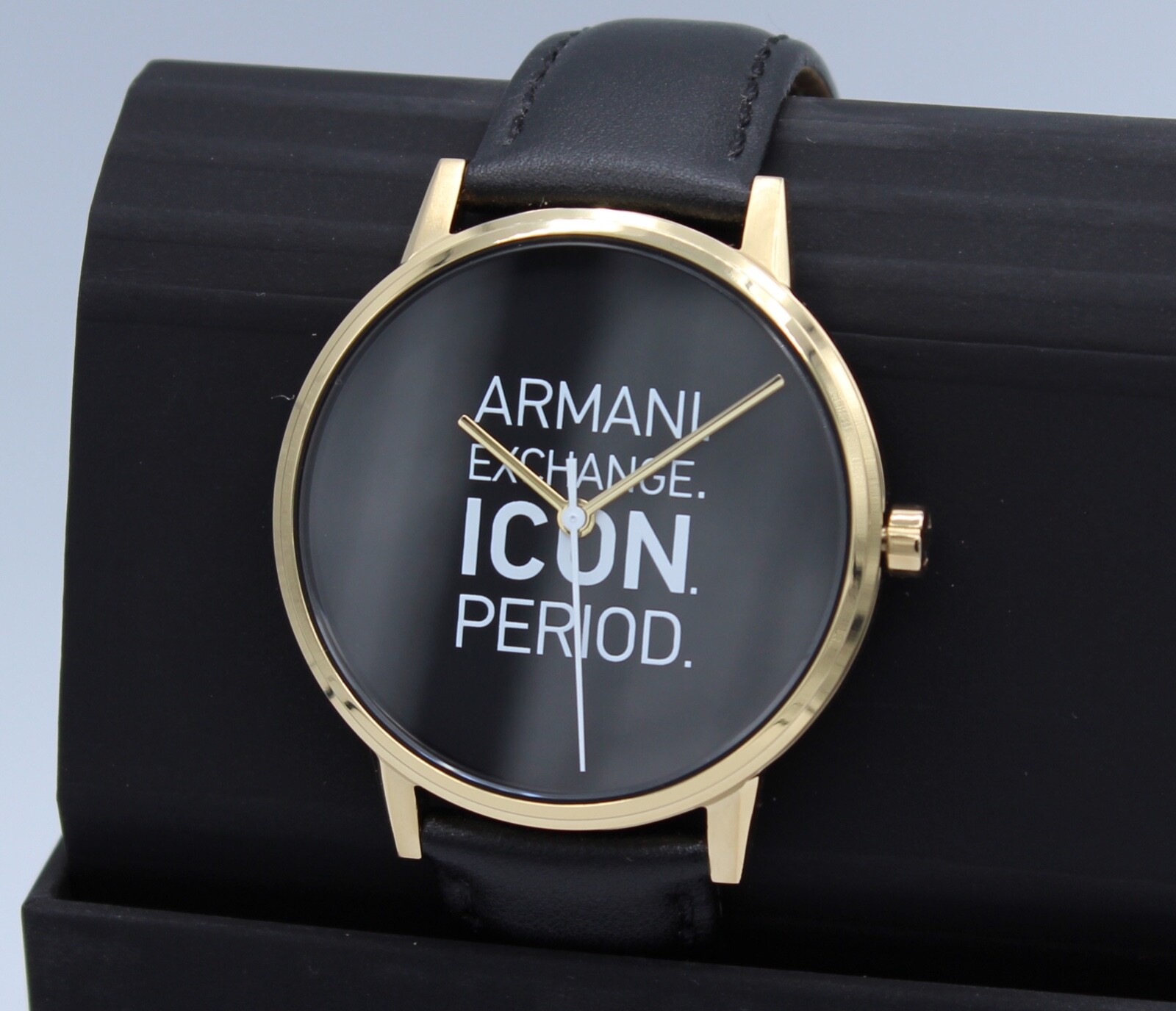 NEW AUTHENTIC ARMANI EXCHANGE CAYDE ICON GOLD BLACK LEATHER MEN’S AX2741 WATCH