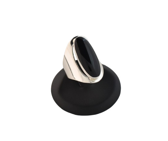 Oval Shaped Black Onyx Ring 925 Sterling Silver Large Statement Natural Gemstone