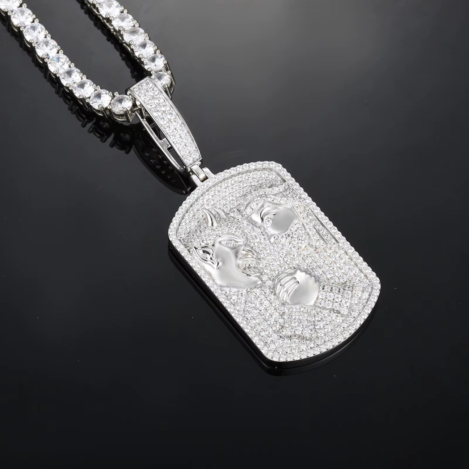 925 Silver VVS Moissanite Jesus vs Devil Pendant Iced Out 14k White Gold Plated