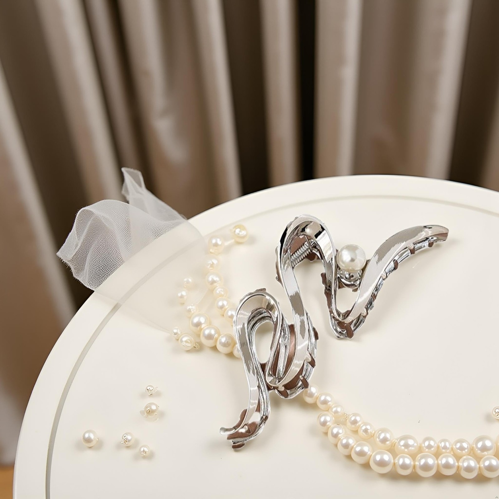 1Pc Silver Metallic Ribbon-Shaped Pearl Metal Hair Claw Clips,Large Hair Claw…