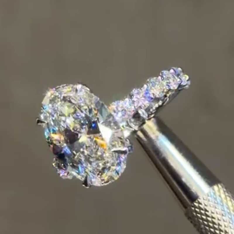 3.80 TCW Oval Cut Moissanite Hidden Halo Engagement Ring 14k White Gold Plated