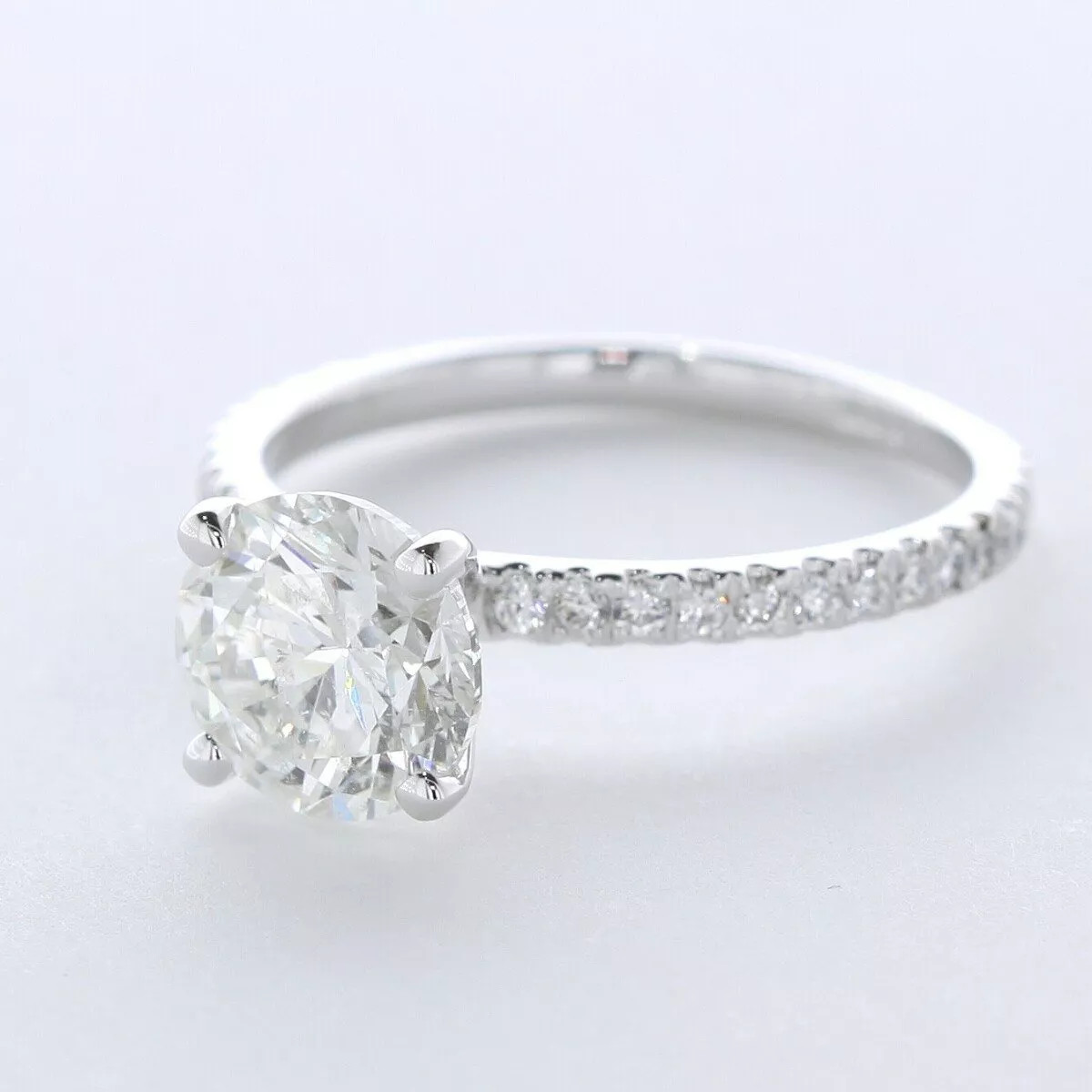 Side Stone Engagement Ring 14K Gold Petite 2.03 CT Round Lab-Grown Diamond E SI1