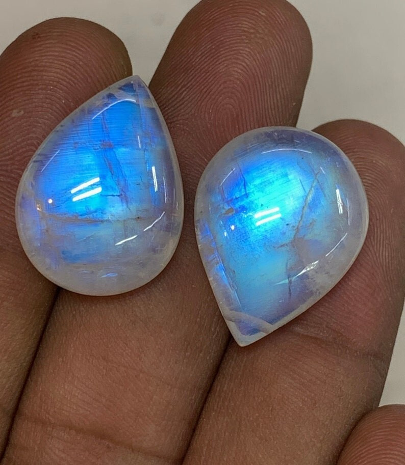 AAAAA Quality Rainbow Moonstone Blue Fire Pear Briolette 15×21 To 16×21 MM
