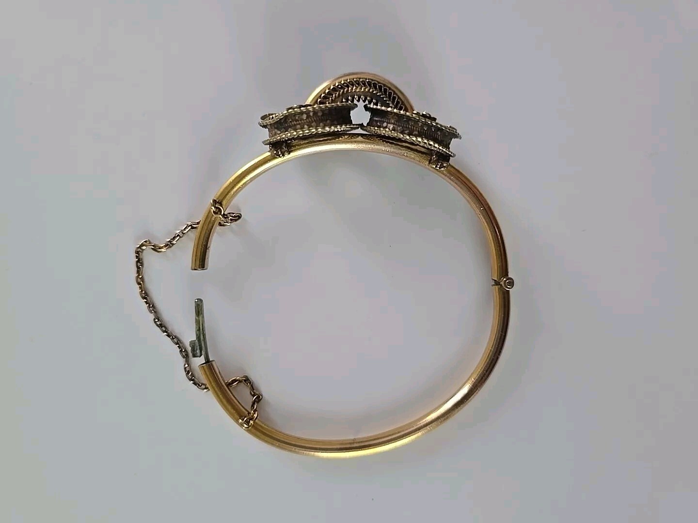 Victorian Etruscan Bracelet Gold Filled Filigree Clover Diamond Shape 6.25