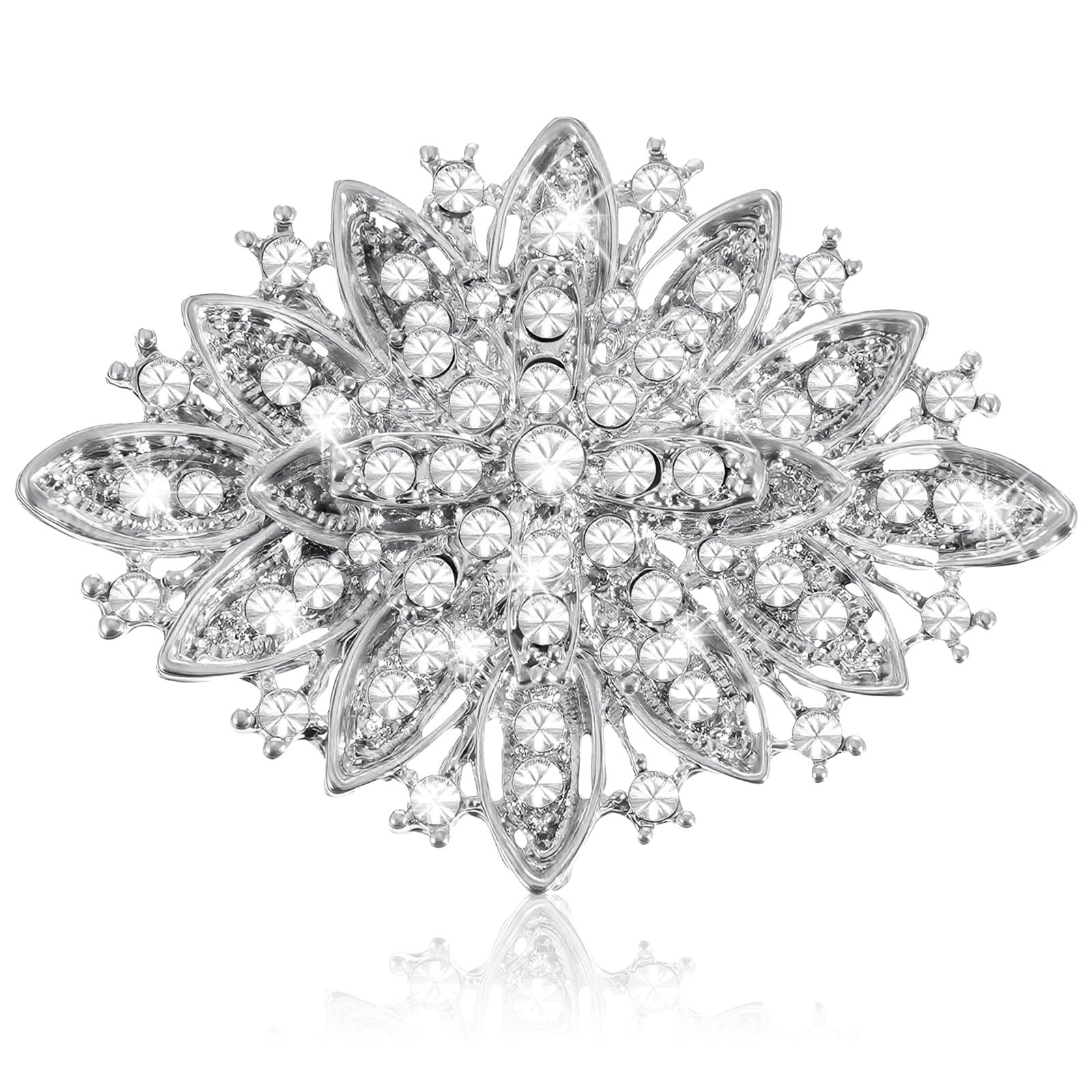Mabor Vintage Rhinestone Brooch for Women, Silver Alloy Crystal Pin for Weddi…