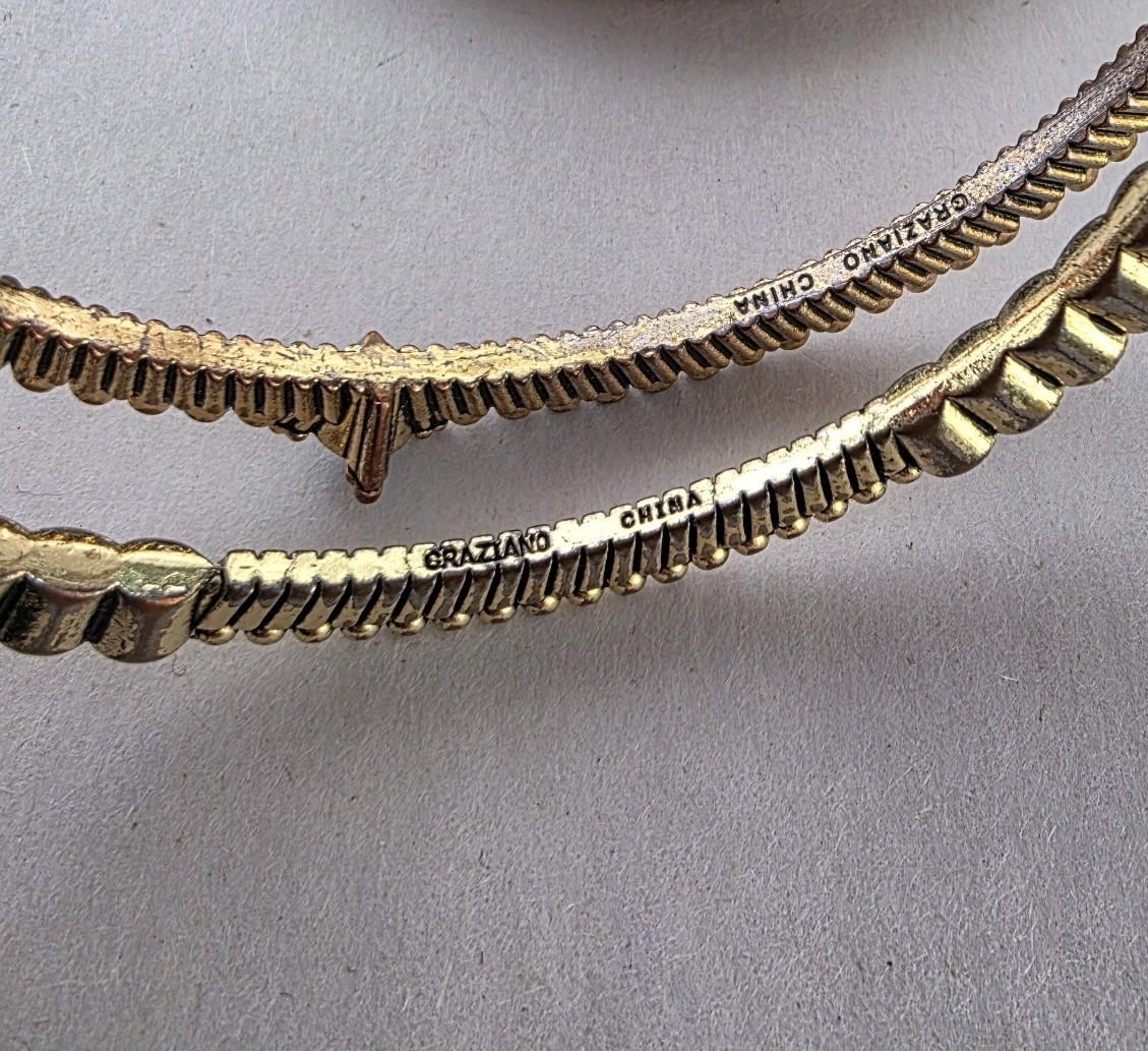 Graziano Italy Bangle Bracelet 2 Piece Set Statement Antiqued Gold With Stones