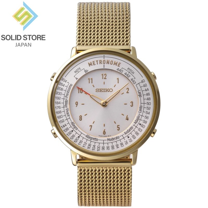 SEIKO Metronome Watch SMW008A Gold Stainless Steel Mesh Band 36.5mm