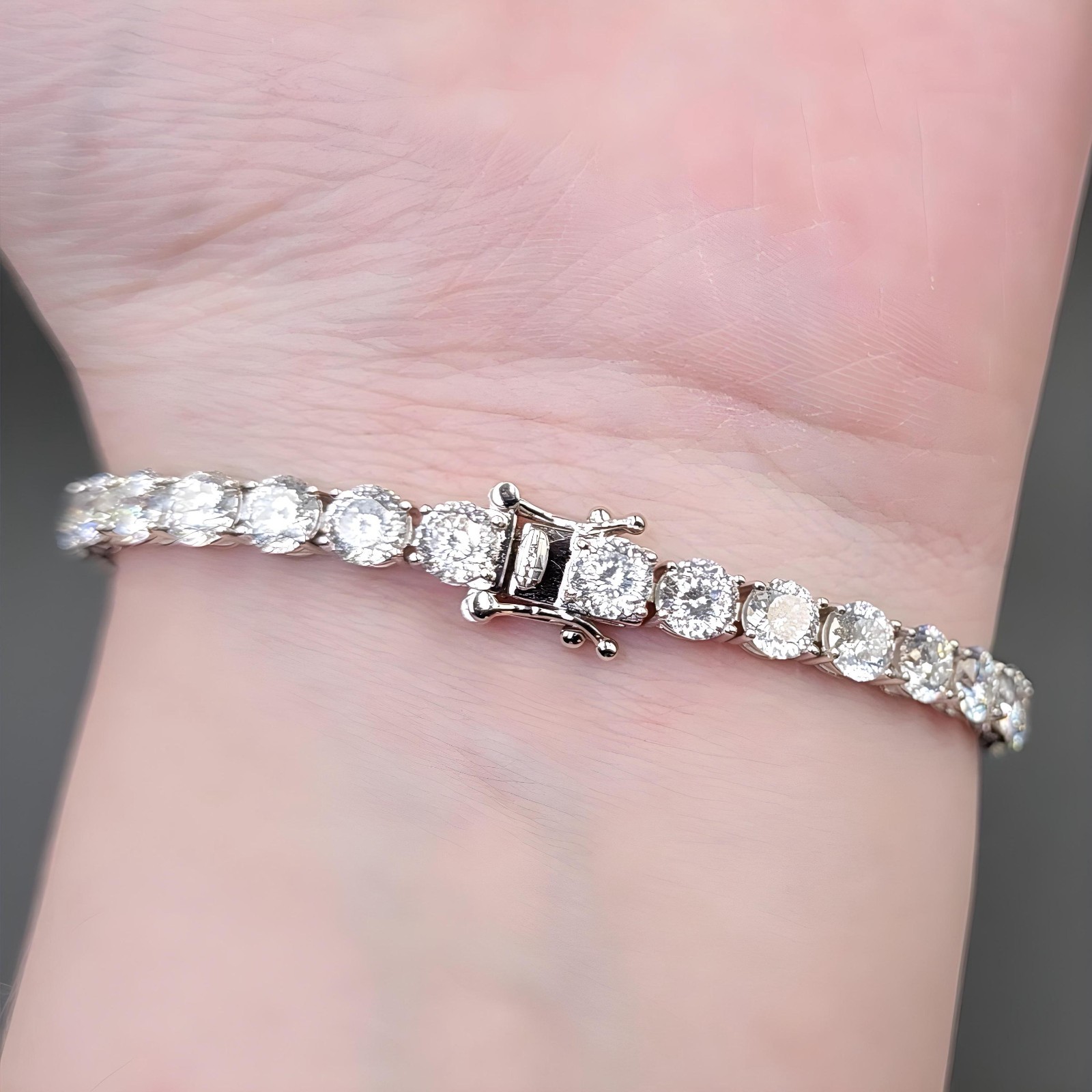 13.5ctw D-VVS1 Portuguese Cut Moissanite Tennis Bracelet, 925 Sterling Silver 7″