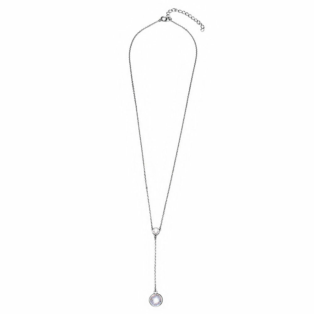 DOUBLE DROP NECKLACE W/ LAB DIAMONDS / 925 STERLING SILVER /18”ADJUSTABLE CHAIN
