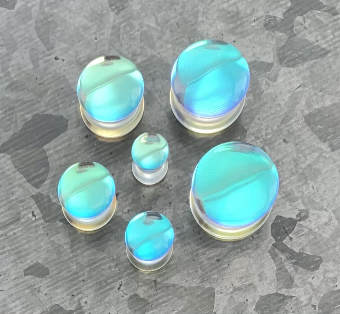 PAIR Iridescent Glass Double Flare Plugs Gauges Body Jewelry