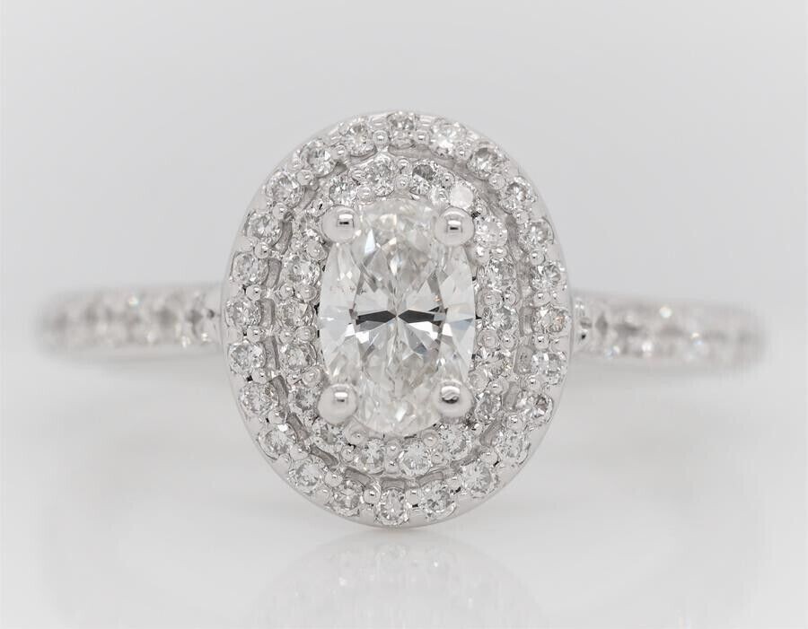 1.50TCW Oval Cut IGI Certified Lab Grown Diamond Double Halo Ring 14k White Gold