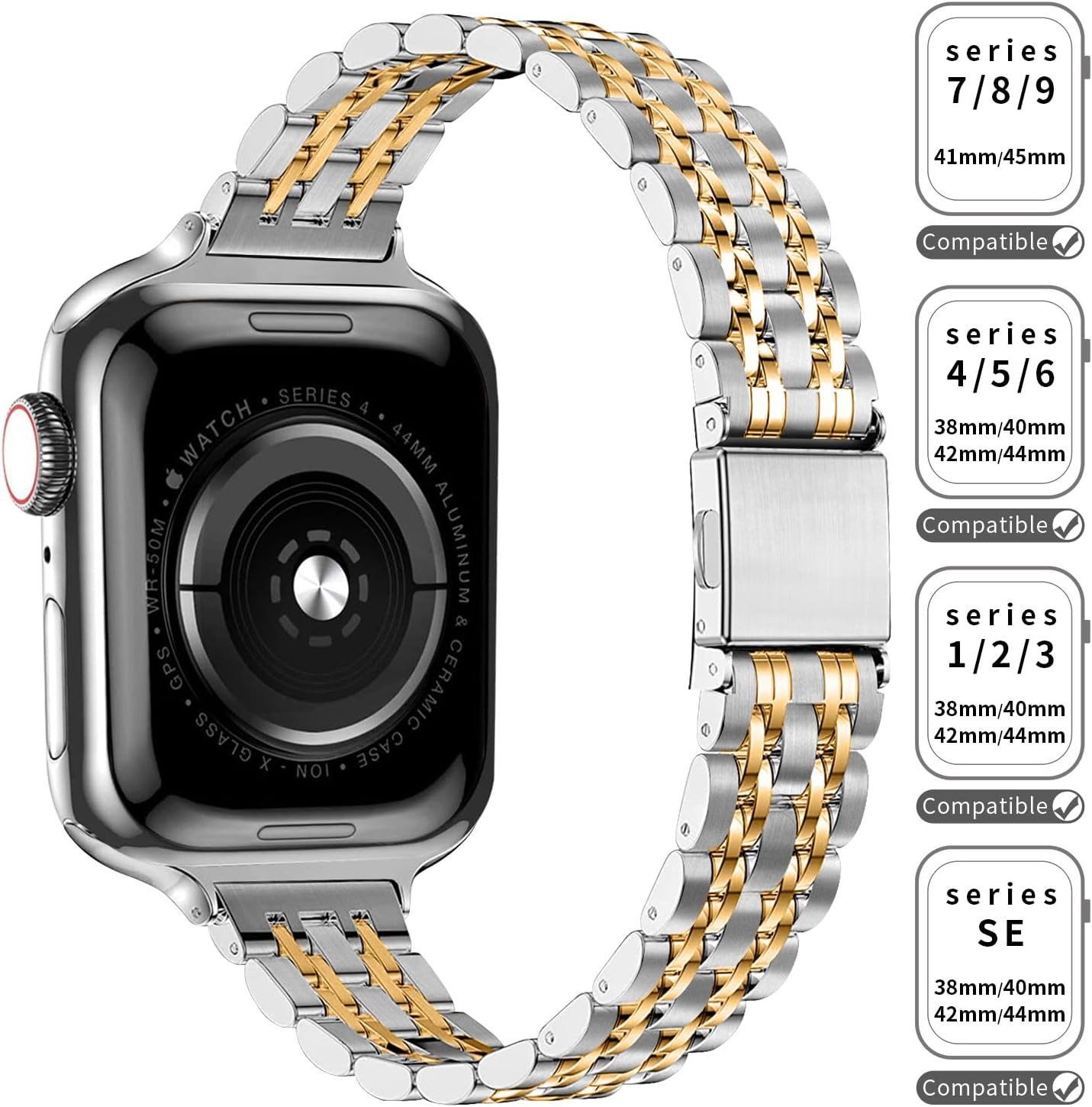 Slim Watch Band Compatible with Apple Watch 41mm 45mm 42mm 44mm 40mm 38mm Metal