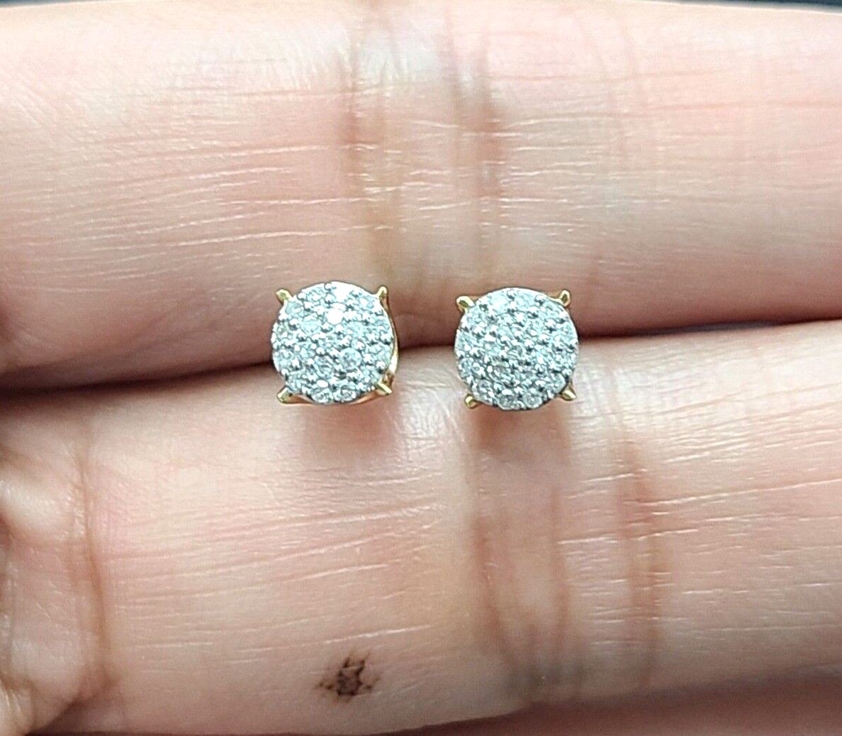 DEAL! 10K Gold Natural Diamond Studs 5.36mm 3D Pave Earrings 0.20CT