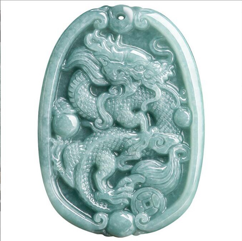 Certified Green Natural A Jade jadeite Gem Carved Zodiac Dragon Pendant Necklace