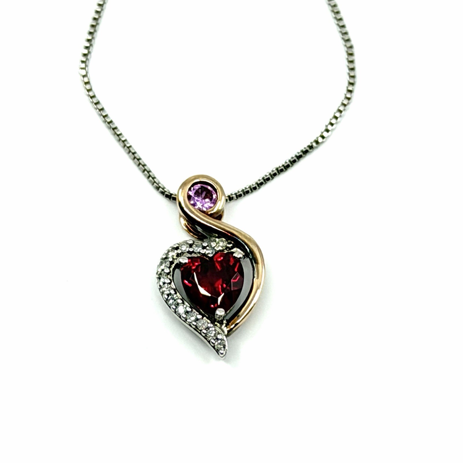Kay Jewelers Sterling Silver 10K Gold Heart Diamond Lab Created Ruby Necklace
