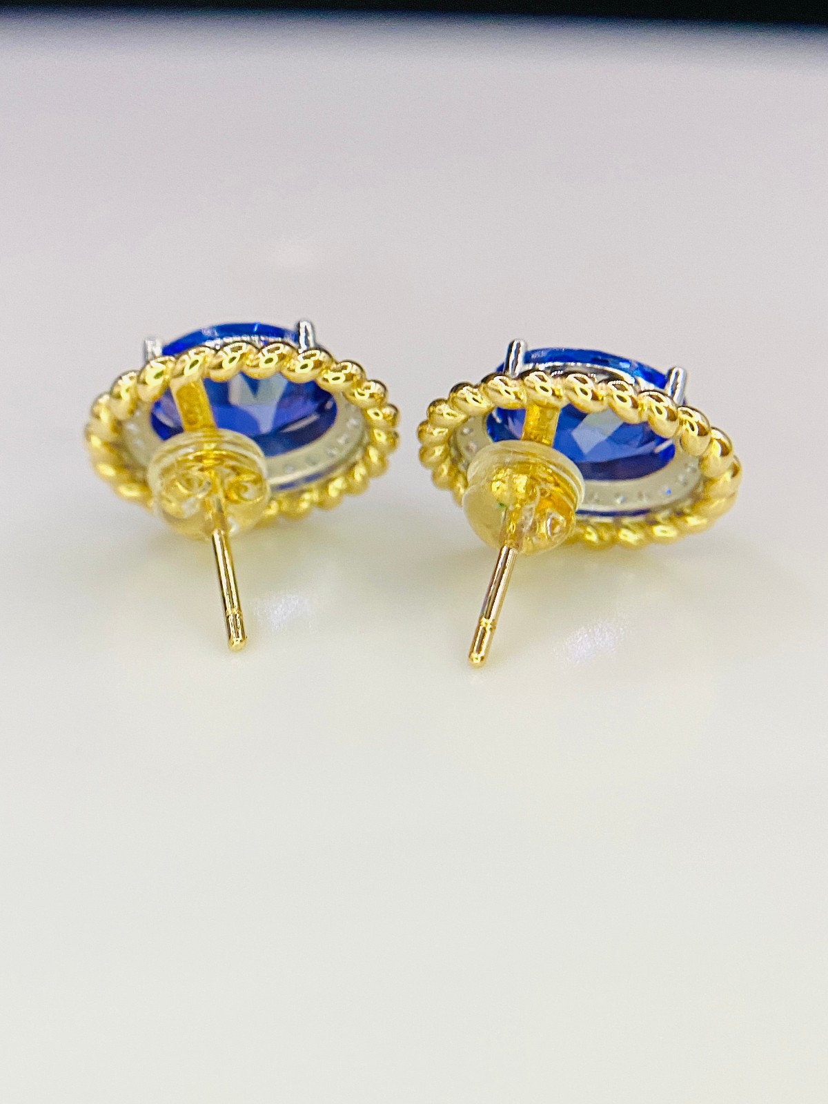 GIL Certified 14K Yellow White Gold Tanzanit & Diamond Earrings Natural Gemstone