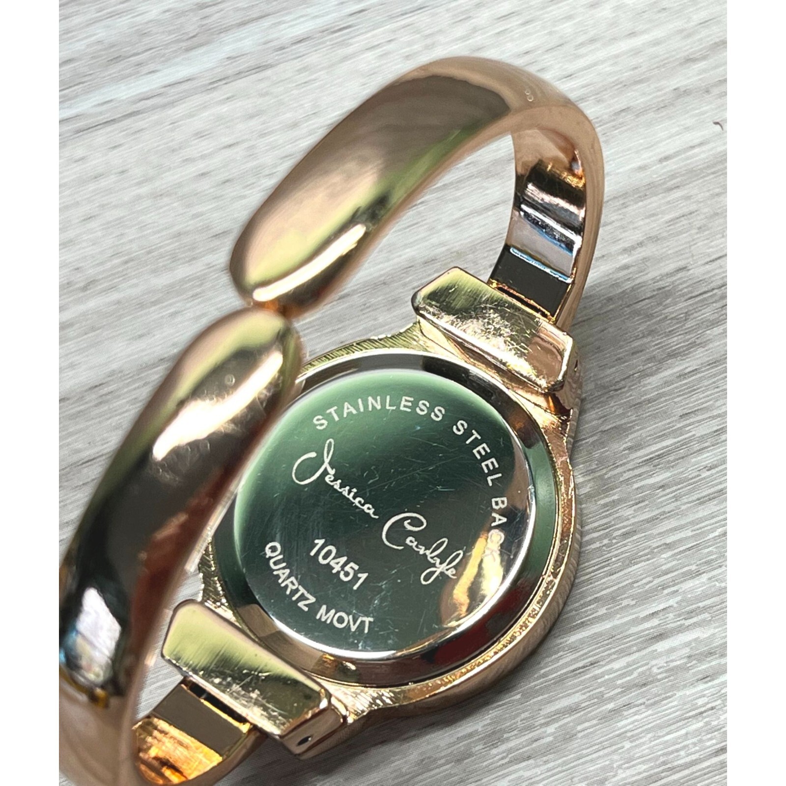 Jessica Carlyle Watch Cuff Bracelet Rose Gold Tone Quartz Rhinestones