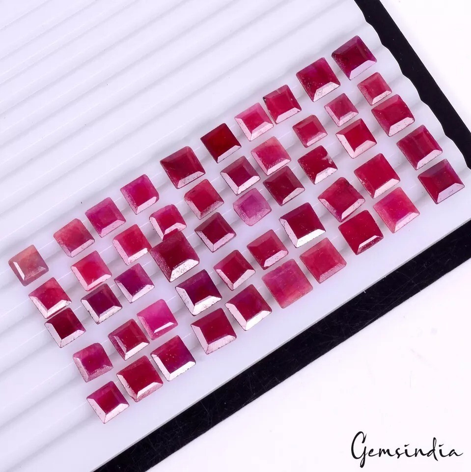 50 Pcs/6-9mm Natural Pink Red Ruby Princess Square Cut Ring Size Loose Gemstones