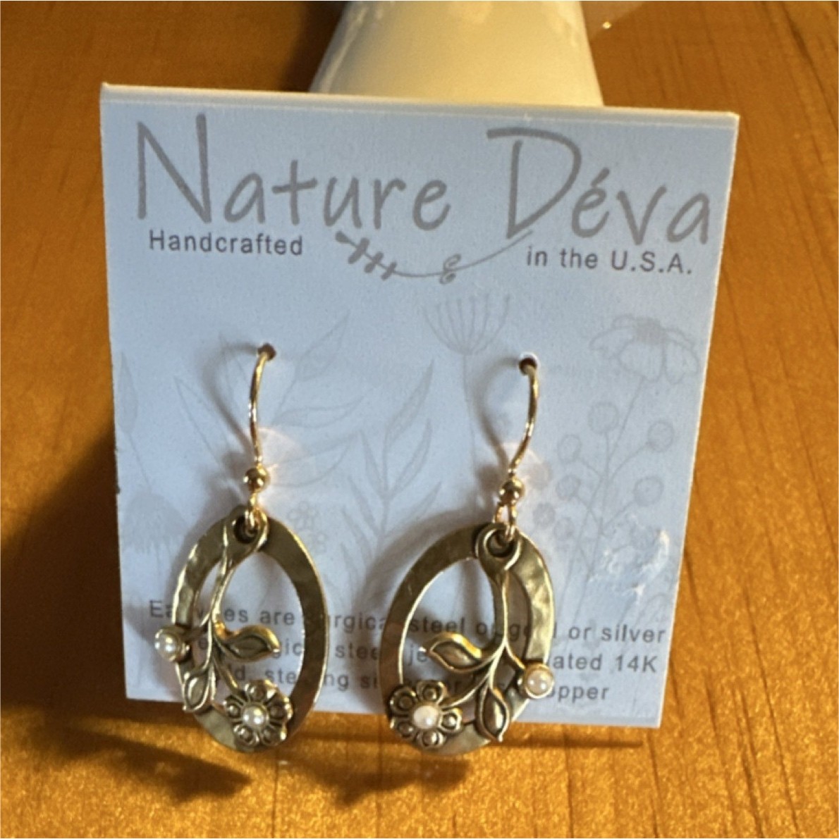 Nature Déva Handcrafted Floral Dangle Earrings 14K Gold Plated Metal Hook