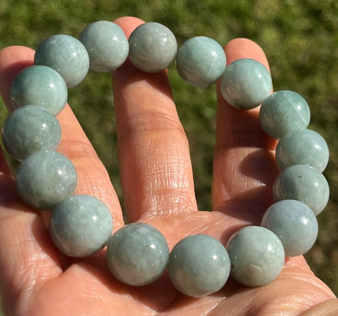 Natural Burmese Jadeite Jade Bead Bracelet 13.4mm-13.9mm Type A Untreated 69.5g)