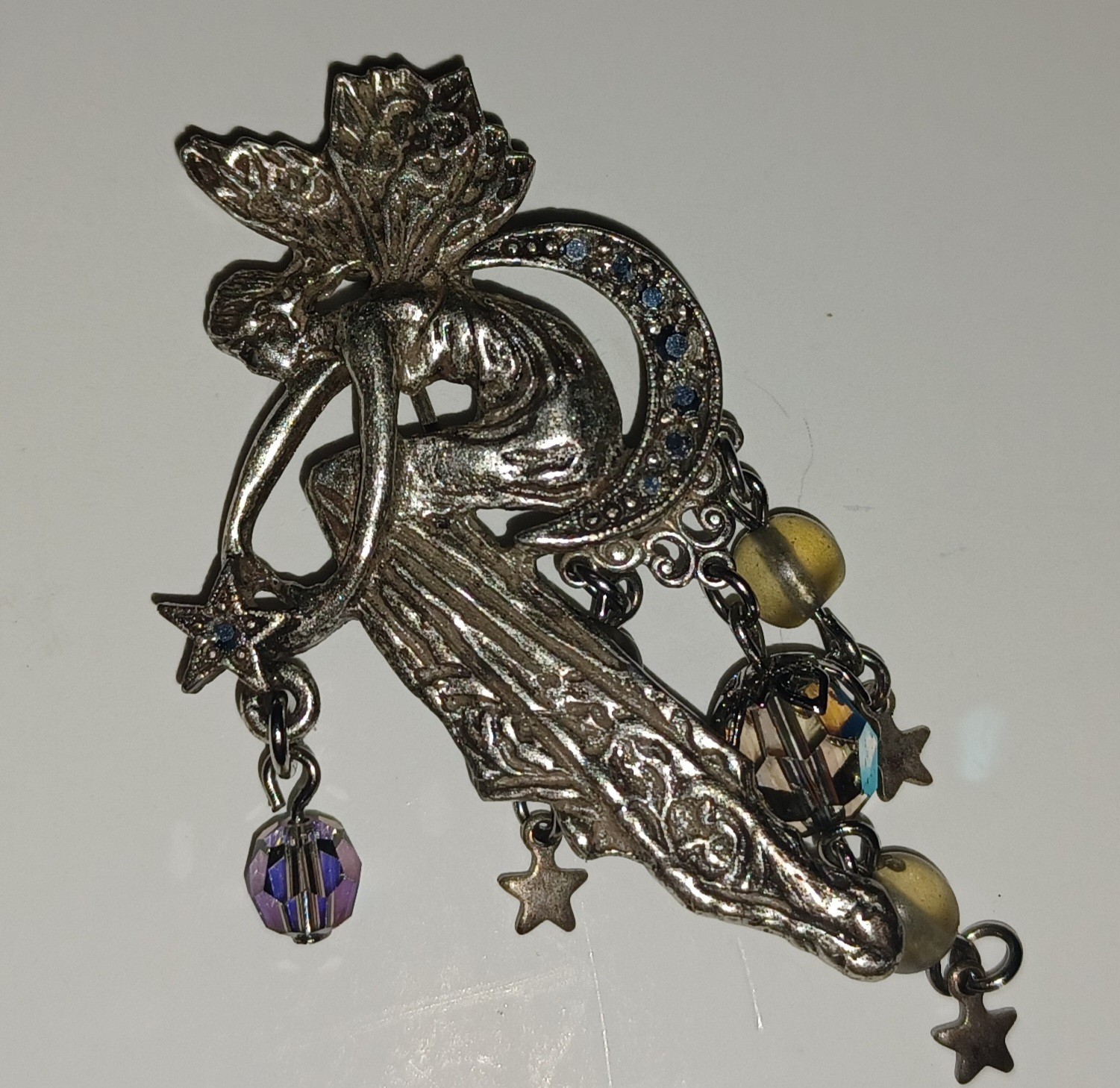 Kirks Folly Angel Fairy Floral Celestial Moon Stars Brooch Pin Crystal Vintage