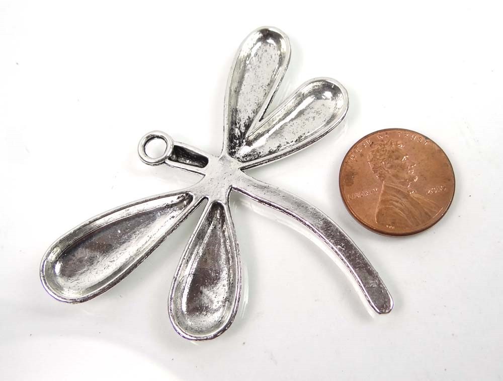 1 Silver Pewter Dragonfly Focal Charm Pendant 50x60mm