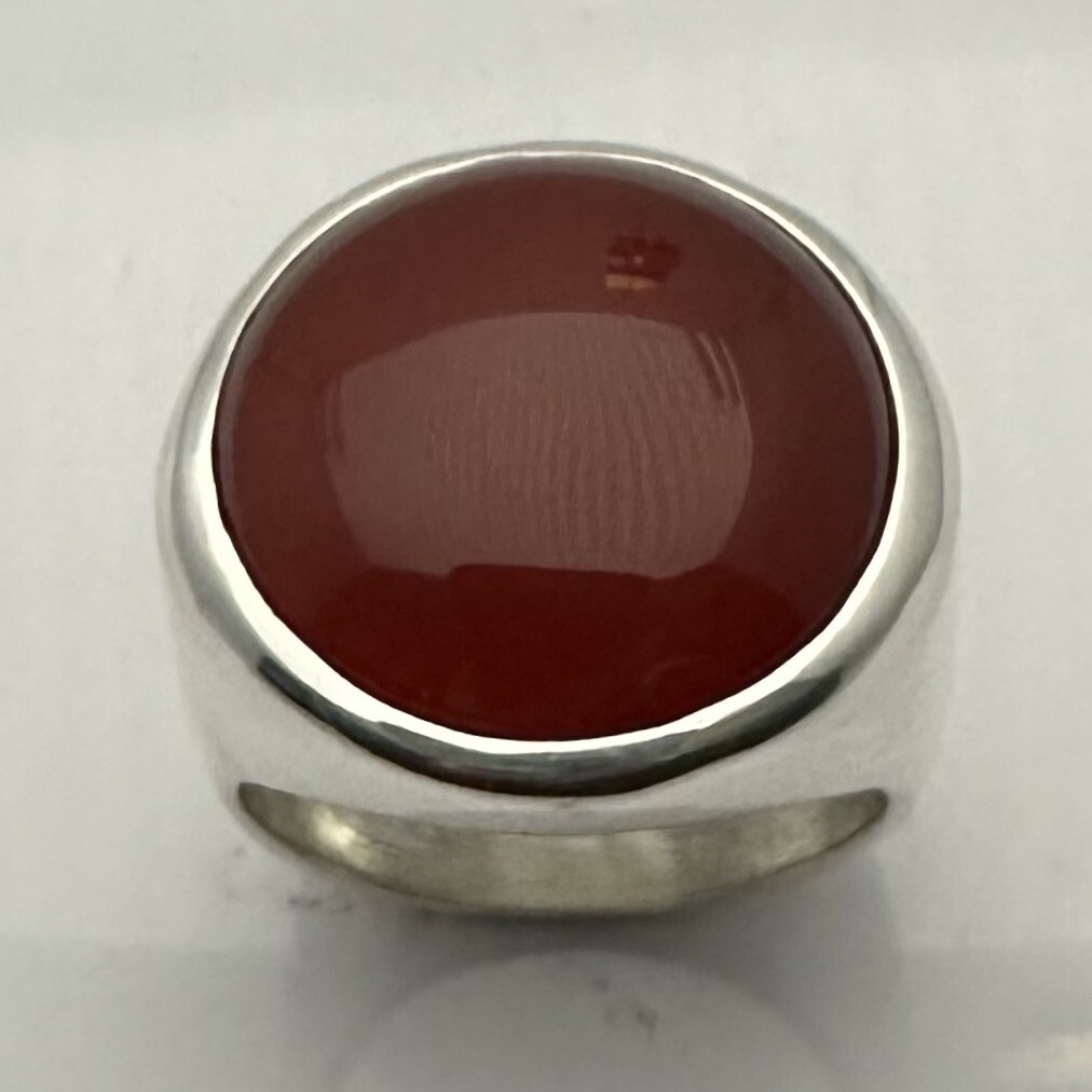 MJG STERLING SILVER MEN’S RING. 20mm CARNELIAN. SZ 10. 28 Grams.
