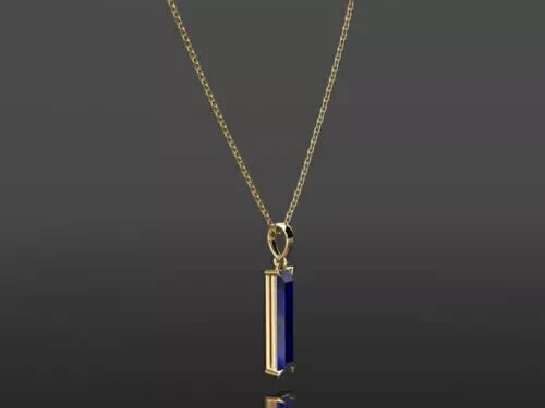 3.00Ct Baguette Cut Lab-Created Blue Sapphire Pendant 14K Yellow Gold Plated