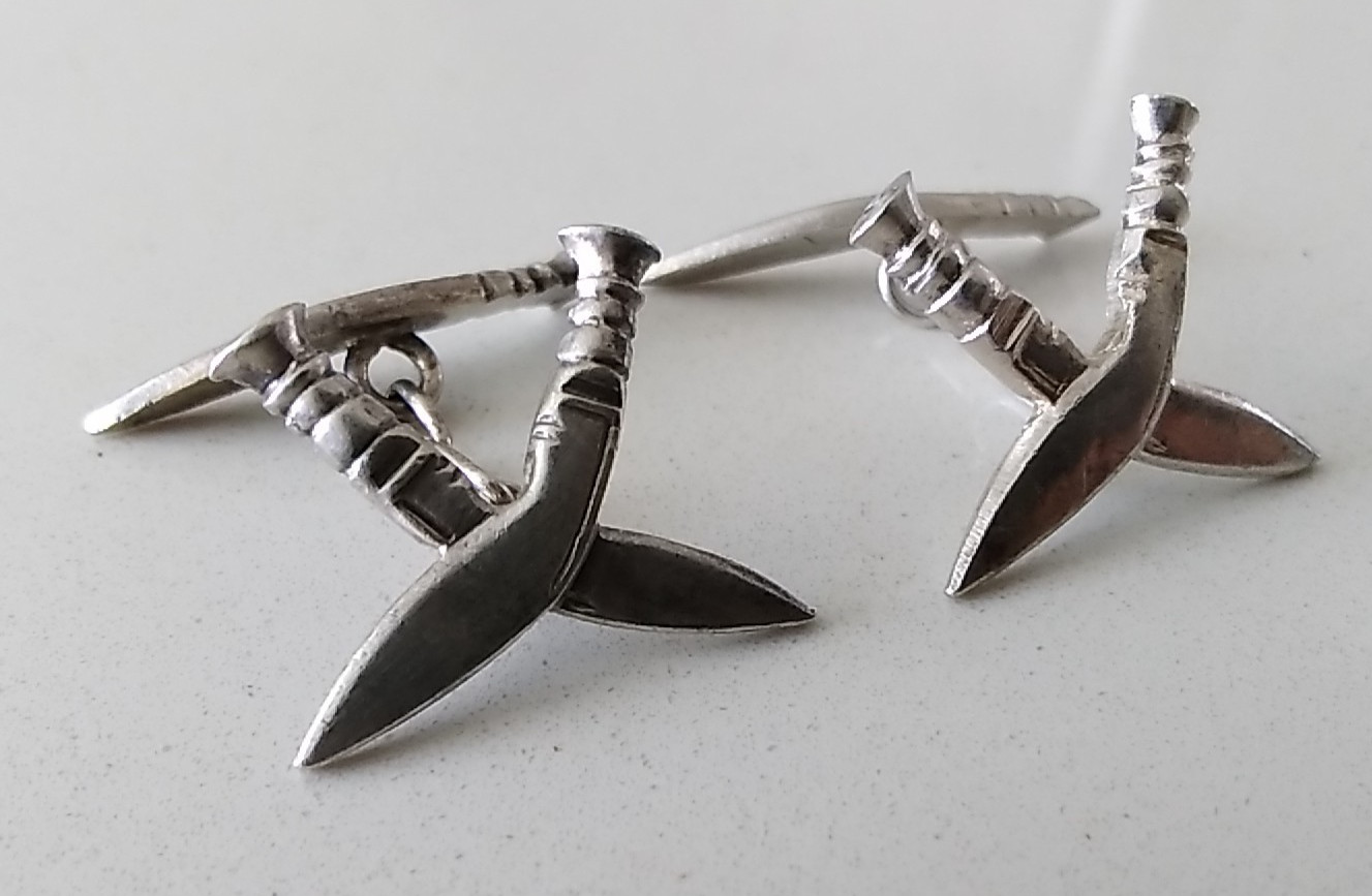 Solid Silver Gurkha Kukri Cufflinks, chain-link British Army Regiment Nepali