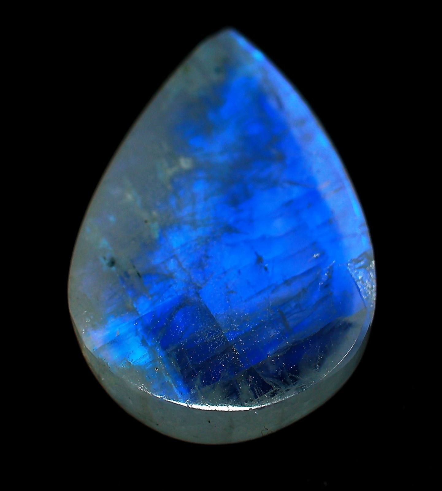 23 Ct 7X16X24 mm Natural Blue Fire Rainbow Moonstone Pear Cabochon Gems RQ-206
