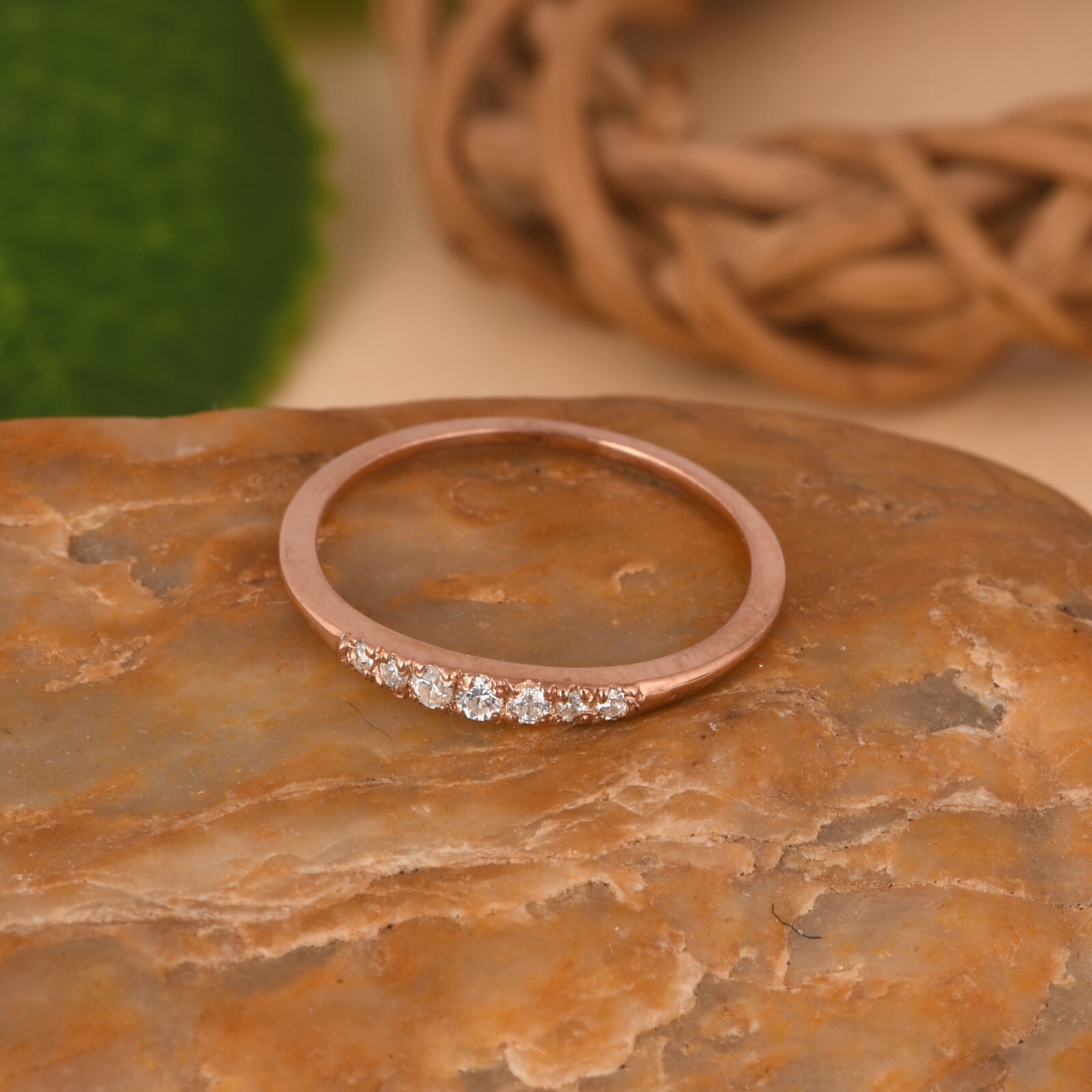 Pure 14k Rose Gold Band Ring With VSSI Certified Diamond Engagement Ring For Her
